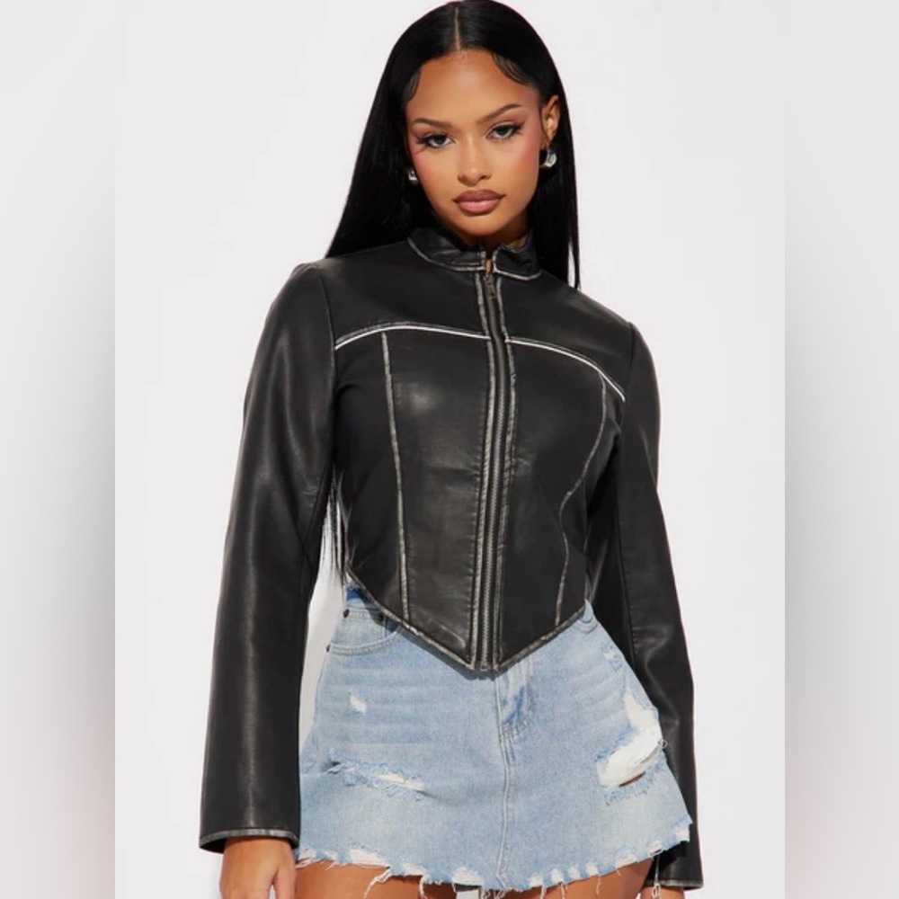 NEW Fashionova Faux Black Leather Jacket